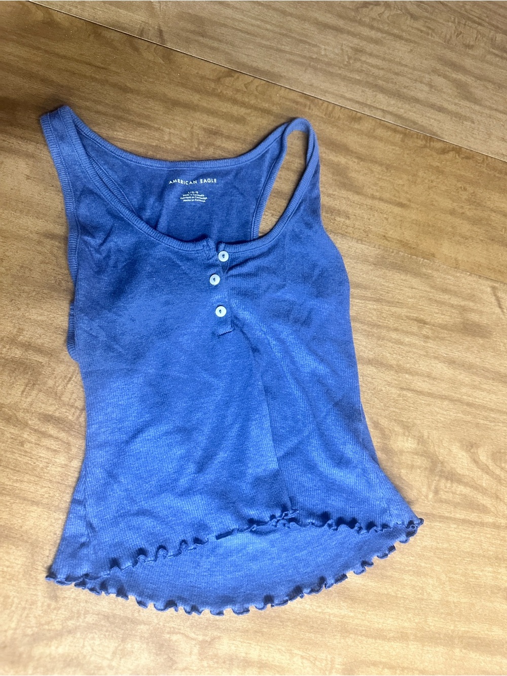 American Eagle Outfitters Blue Ribbed Henley Tank